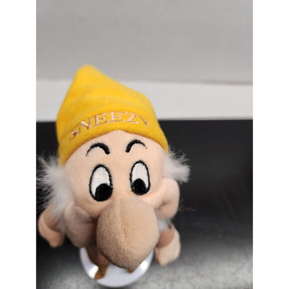 Disney Snow White Sneezy Dwarf Plush Toy 8" Brown & Yellow Soft Fuzzy - Picture 2 of 11